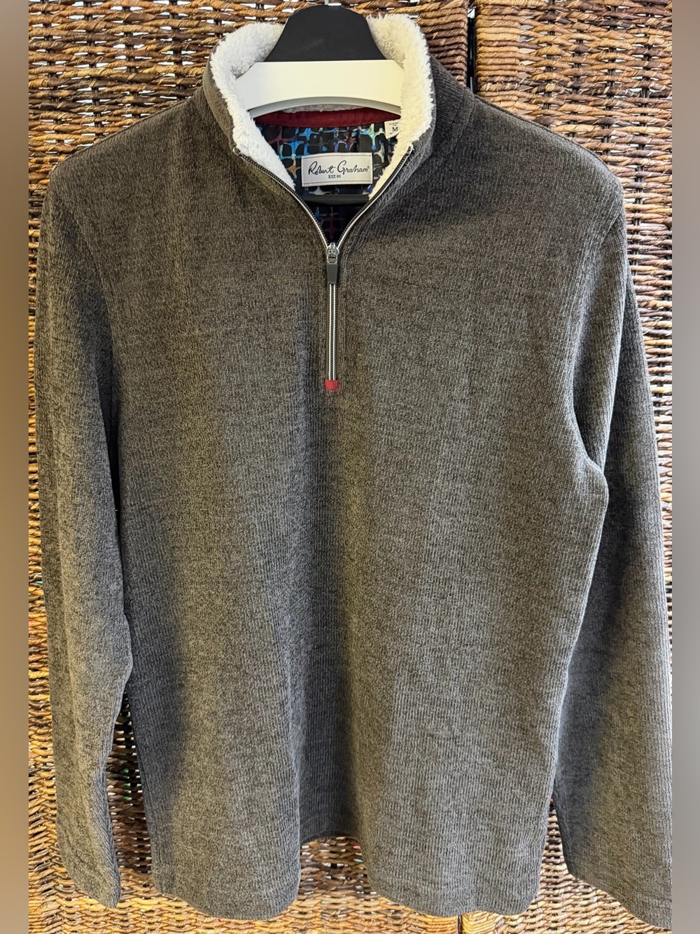 Robert Graham Men's Brown Sherpa-Trim Half-Zip Sweater- Size: Medium